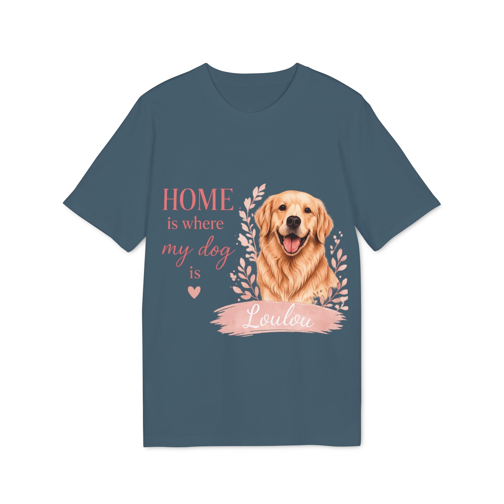 T-shirt Golden Retriever “Home is where my dog is” Personnalisable