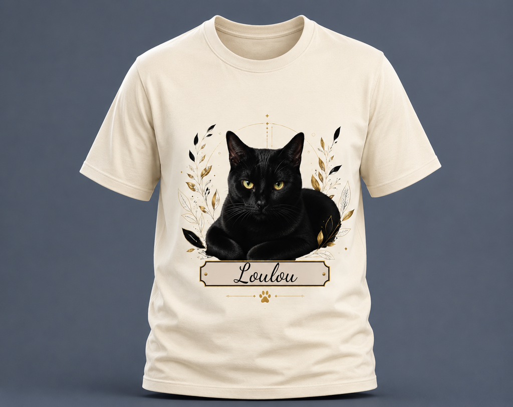 T-shirt chat noir - personnalisable