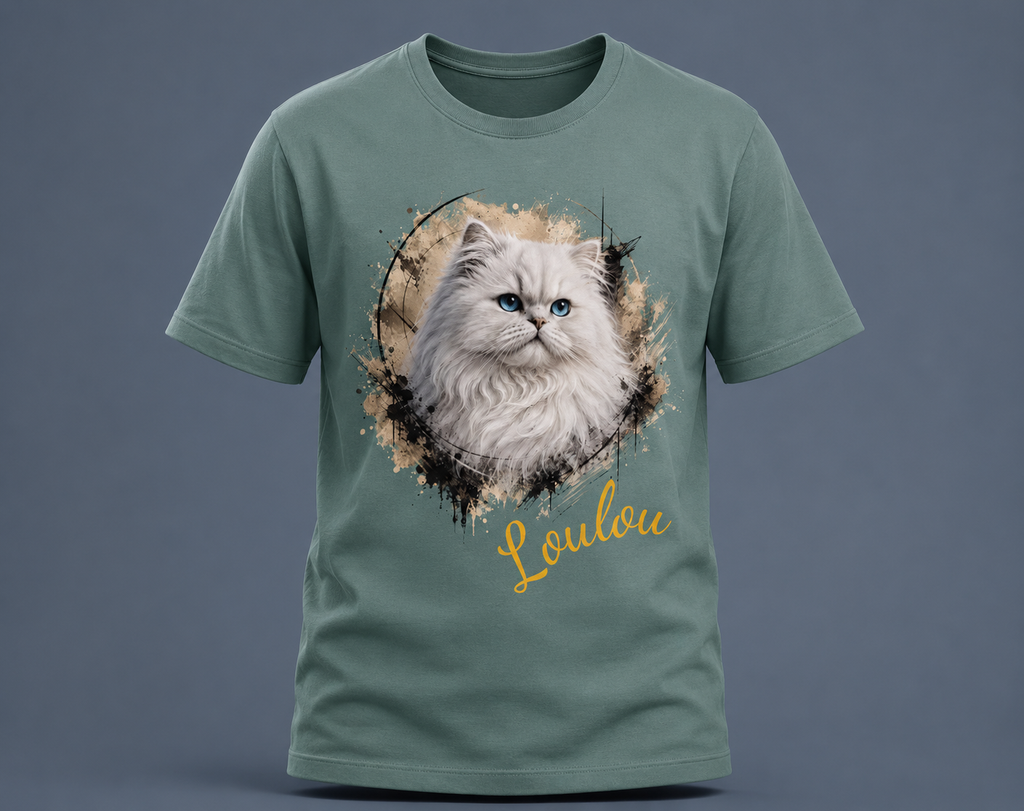 T-shirt Chat Persan Blanc Personnalisé – Cadeau Amoureux des Chats