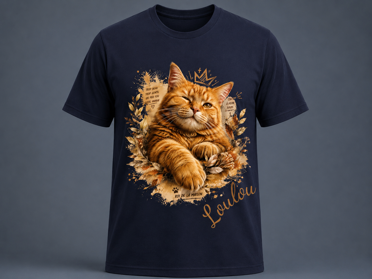 T-shirt Chat Roux Personnalisé – Roi de la Maison | Cadeau Original Propriétaire de Chat