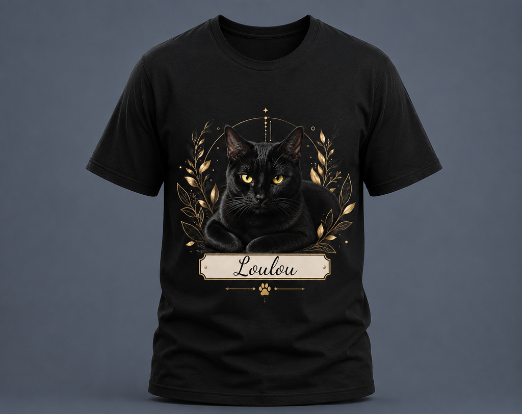 T-shirt chat noir - personnalisable