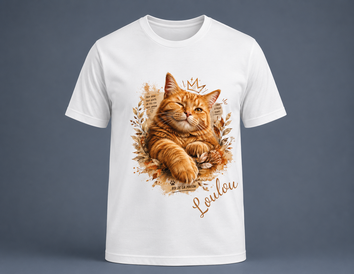 T-shirt Chat Roux Personnalisé – Roi de la Maison | Cadeau Original Propriétaire de Chat
