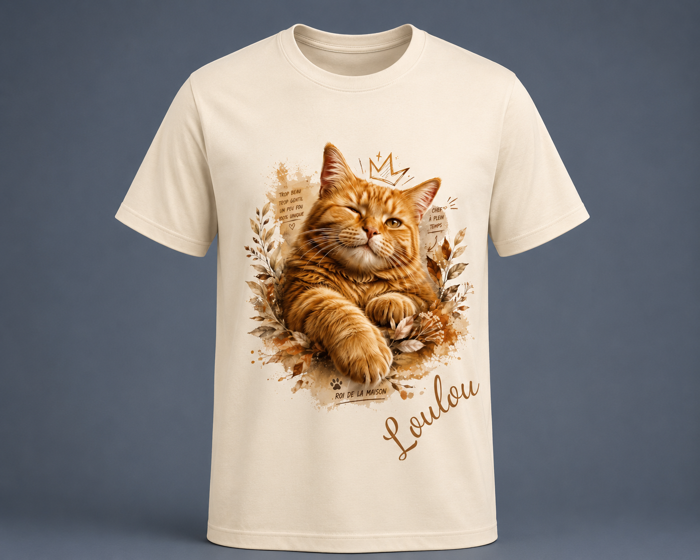 T-shirt Chat Roux Personnalisé – Roi de la Maison | Cadeau Original Propriétaire de Chat