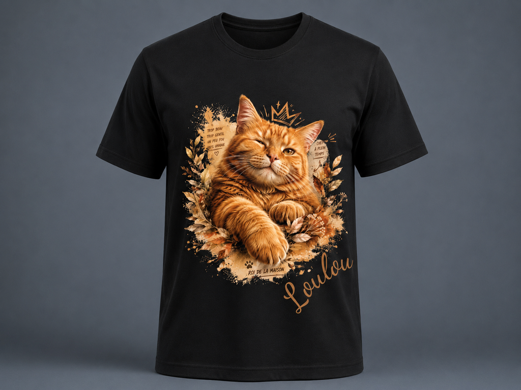 T-shirt Chat Roux Personnalisé – Roi de la Maison | Cadeau Original Propriétaire de Chat