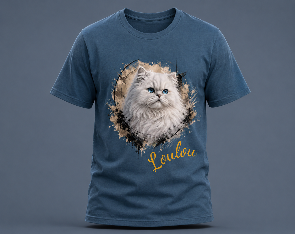 T-shirt Chat Persan Blanc Personnalisé – Cadeau Amoureux des Chats