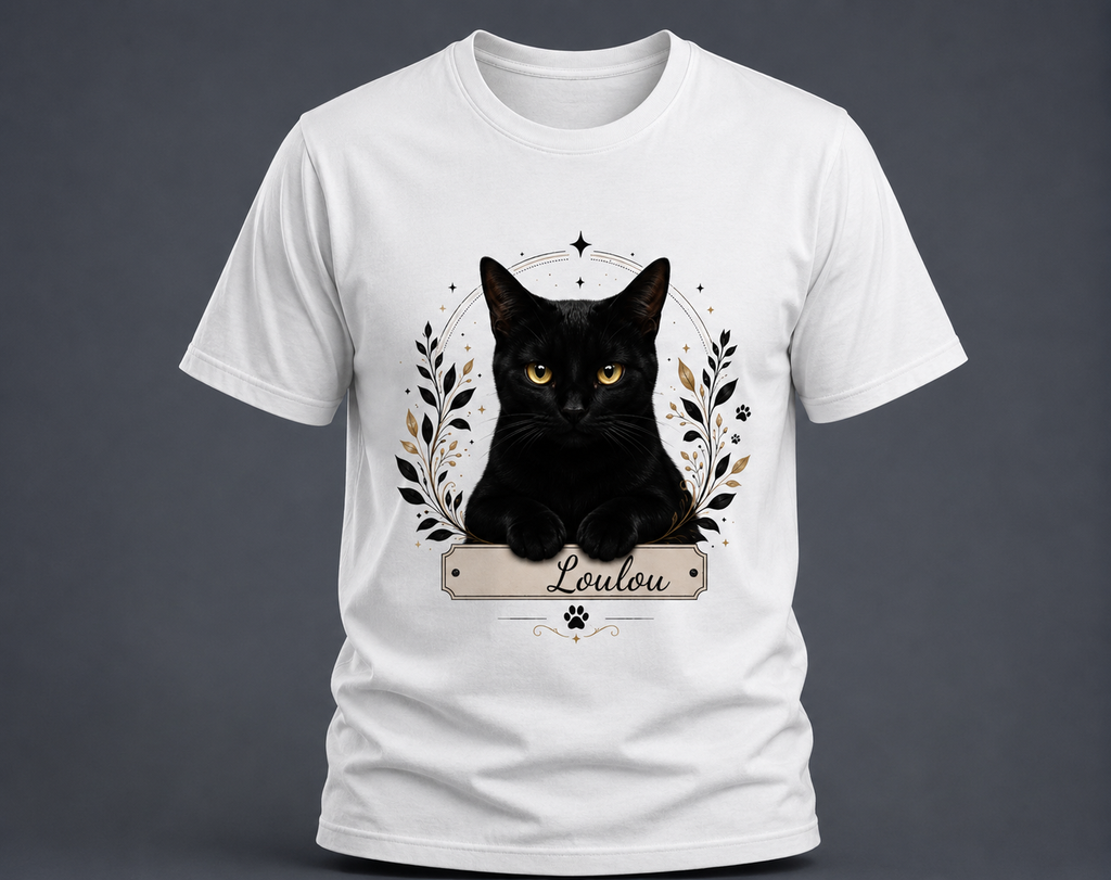 T-shirt chat noir - Personnalisable