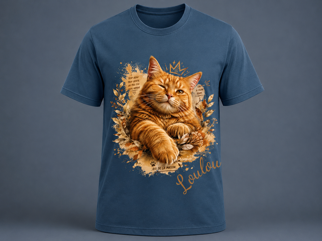 T-shirt Chat Roux Personnalisé – Roi de la Maison | Cadeau Original Propriétaire de Chat