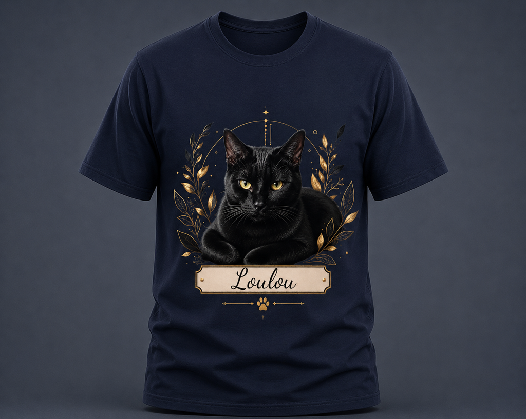T-shirt chat noir - personnalisable