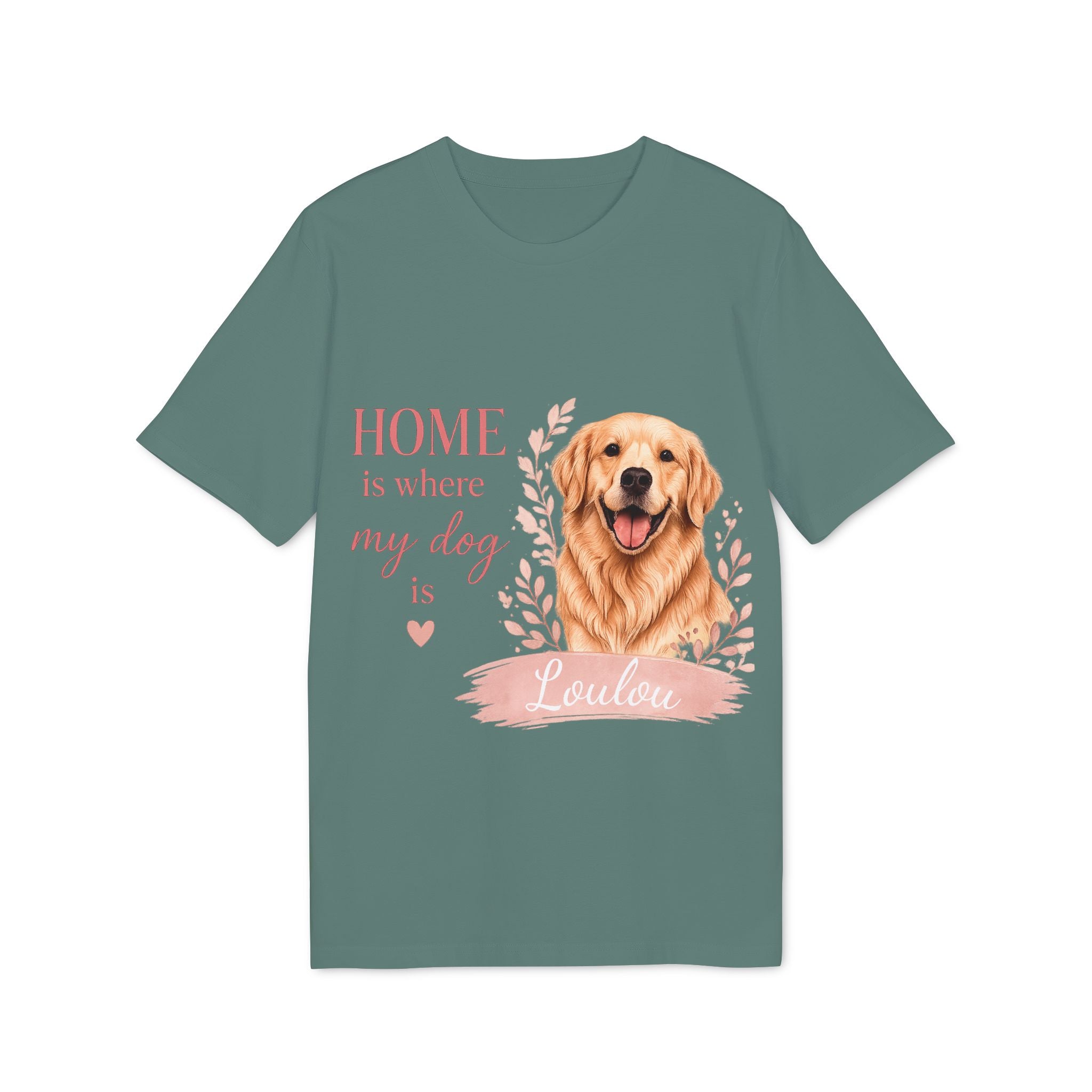T-shirt Golden Retriever “Home is where my dog is” Personnalisable