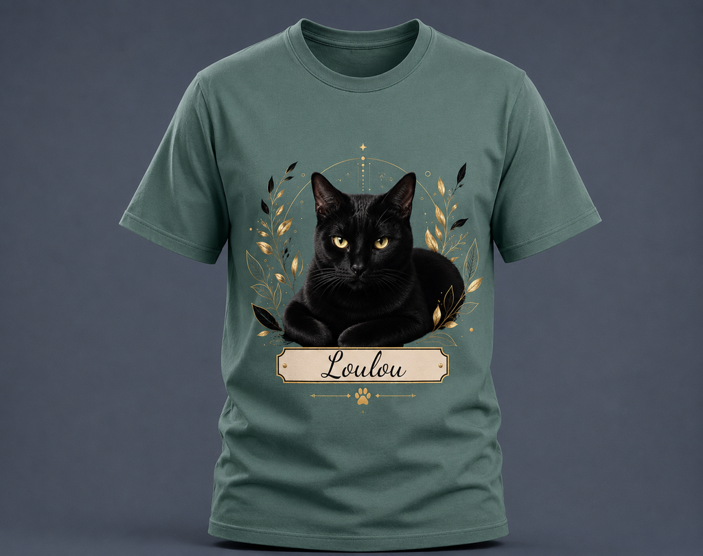 T-shirt chat noir - personnalisable