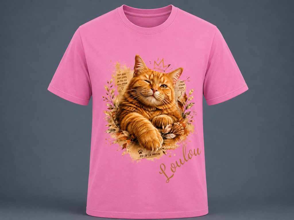 T-shirt Chat Roux Personnalisé – Roi de la Maison | Cadeau Original Propriétaire de Chat