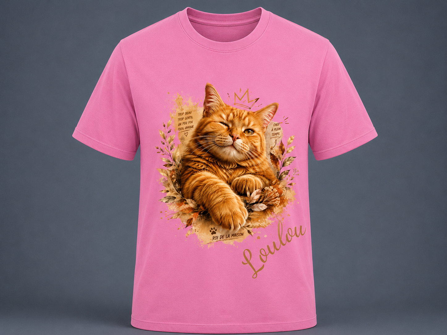 T-shirt Chat Roux Personnalisé – Roi de la Maison | Cadeau Original Propriétaire de Chat