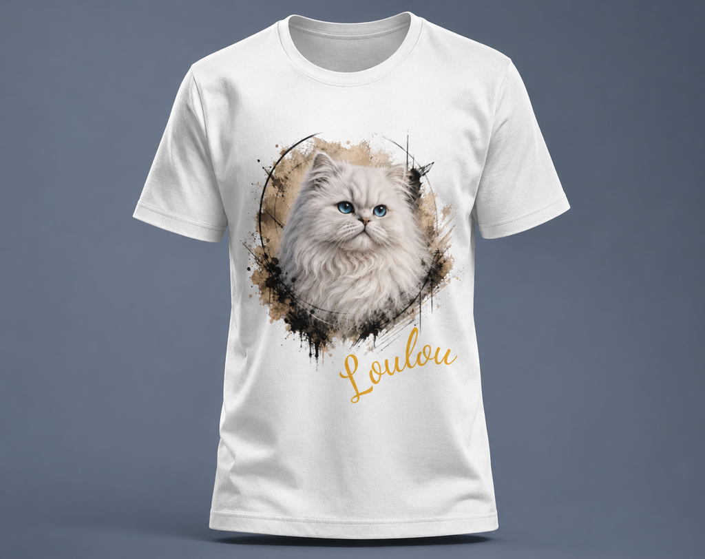 T-shirt Chat Persan Blanc Personnalisé – Cadeau Amoureux des Chats