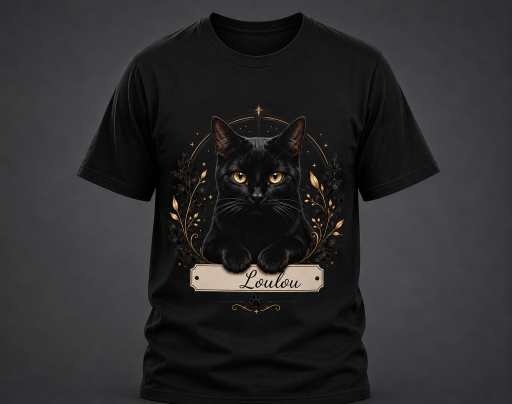 T-shirt chat noir - Personnalisable