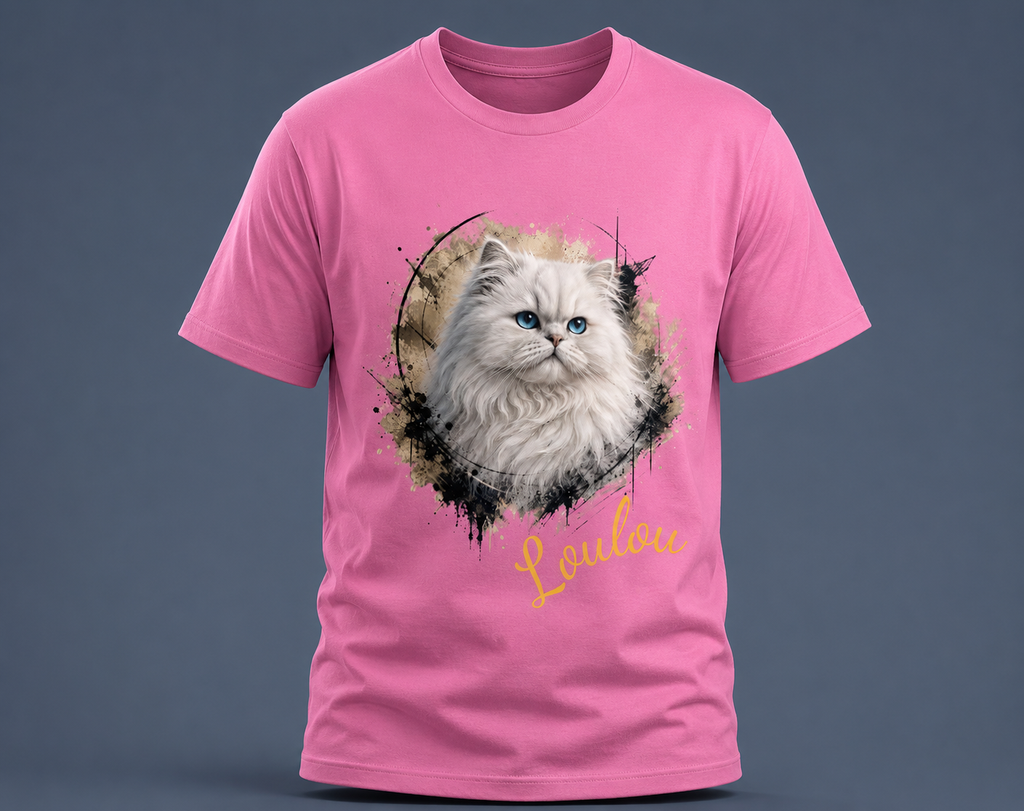 T-shirt Chat Persan Blanc Personnalisé – Cadeau Amoureux des Chats