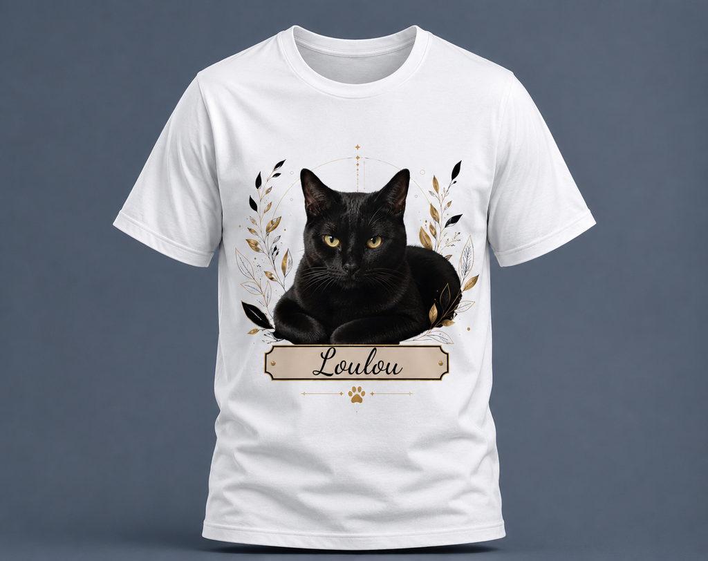 T-shirt chat noir - personnalisable